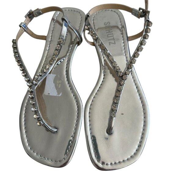 SCHUTZ Silver Rhinestone Thong Sandals Size 38 / US 8 - Picture 4 of 8